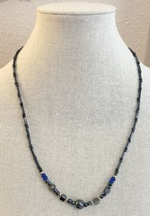 Hematite Blue Bead Vintage Barrel Clasp Necklace