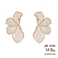 Irregular Unique Statement White Flower Earrings Big Floral Chunky Gold white