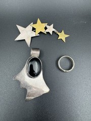 Vintage Sterling Silver Lot 925 Mexico Modernist Onyx Pendant Brooch Ring