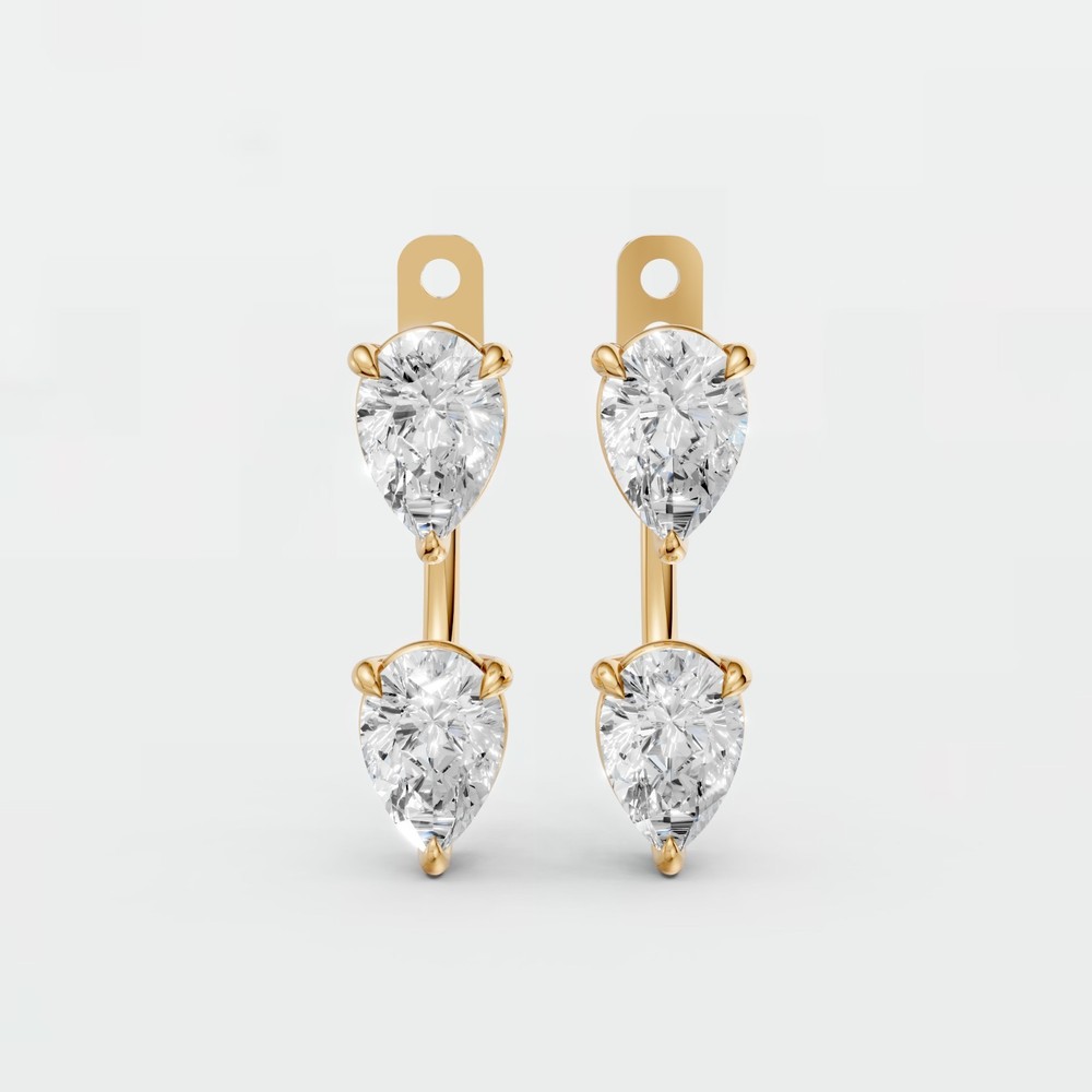 Front Back Drop Jacket Earrings Pear Cut Lab Grown Diamond Prong Setting