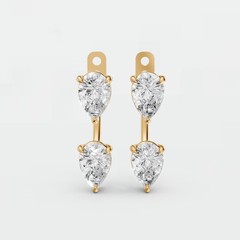 Front Back Drop Jacket Earrings Pear Cut Lab Grown Diamond Prong Setting
