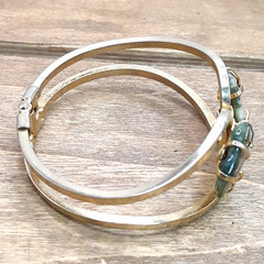 Vtg 1940s Genuine Prong Set Jade Nugget Clamper Bracelet & Clip On Earring Set