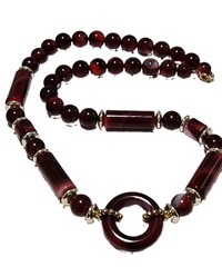 Vintage 24″ Burgundy Lucite Beaded Necklace, Goldtone Accent