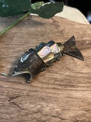 VTG Mexican Abalone MOP Articulated Fish Bottle Opener Pendant 3”