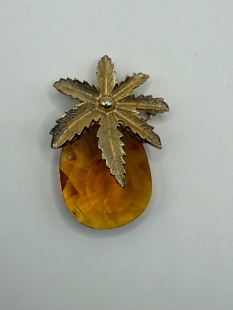 VINTAGE PINEAPPLE GLASS BROOCH PIN PENDANT