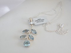 Sterling Silver 925 Natural Heated Blue Topaz Vine Branch Pendant Necklace