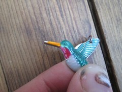 Hummingbird Enamel Pendant Blue Green Silver Tone Pink Yellow Beak Red White