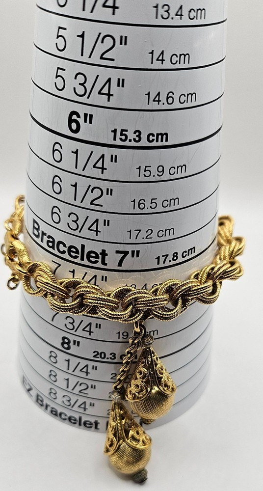 Vintage Monet Bolero Bracelet with two Filigree Etruscan Style Charms Gold Tone