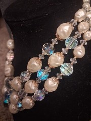 Miriam Haskell 30s AB Crystal Pearl 3 Strand Necklace