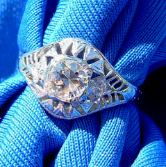 Original EARTH MINED DIAMOND Deco PLATINUM Engagement Ring VINTAGE Solitaire S 5