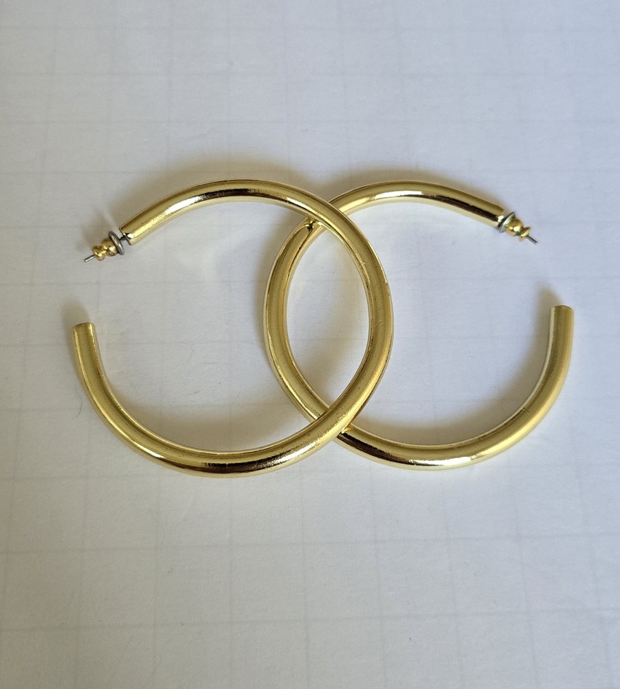 Vintage 80’s NOS Gold Tone High Quality Large Hoops Pierced Earrings Brand New