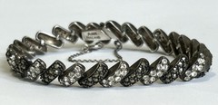 Vintage Sterling Silver Marcasite CZ Link 7” Bracelet Signed A 925 Thailand