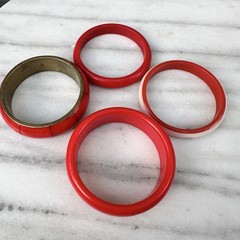 Vintage Red Bangle Stack Bracelet Lot Chunky Cherry Resin Lucite Bakelite Style