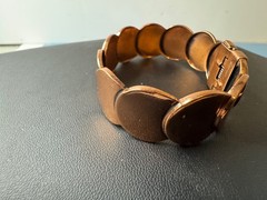 Vintage Mid Century Renoir Copper Disk Hinged Clamp Cuff Bracelet Signed