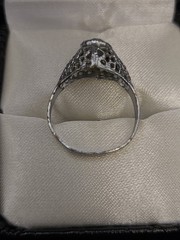 Antique / Vintage Art Deco Filigree Ring Clear Glass Stone Size 6.5 Silver Tone