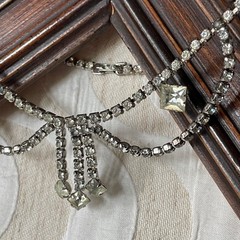 Vintage Silver Tone Rhinestone Bib Fringe Drop Necklace Mid Century festoon