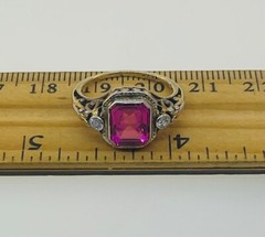 Antique Art Deco 1920’s 13k Two Tone Gold Pink Stone & Diamond Ring