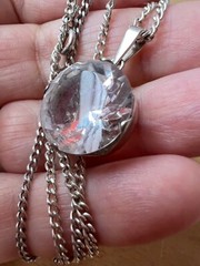 VINTAGE LARGE ROCK CRYSTAL COLORLESS WHITE QUARTZ PENDANT NECKLACE STERLING SLVR