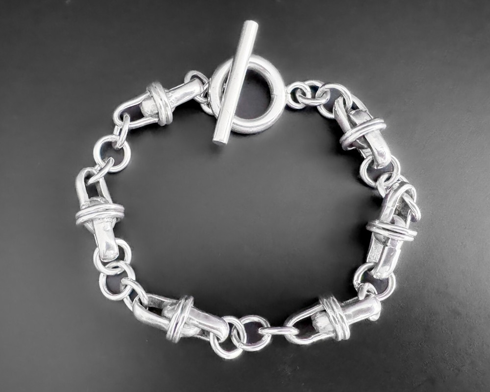 30g Sterling Silver Vtg Chunky Heavy Unusual Bar Link Modernist Bracelet