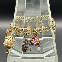 Vintage Brassy Bronzy Bracelet & Charms of Mixed Metals: Heart, Angel Wing, OOAK