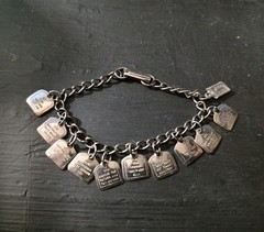 Vintage Silver-Tone Curb Link Charm Bracelet w/ Dangle Ten Commandments