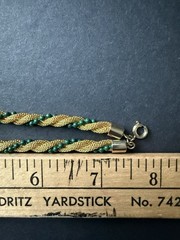 Vintage Mesh Twisted Beaded Bracelet Gold Tone Green Bead Rope Retro Career