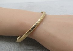 Antique 14k Gold Filled Bangle Bracelet Marathon Slim Stripe Etched Stackable