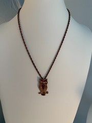 Vintage Solid Copper Owl Pendant Necklace Mid Century 1970s Nature Wildlife Boho