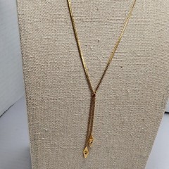 Vintage Avon Gold Tone Y Necklace Dangle Rhinestone Pendant Necklace Signed