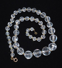 Antique Clear Faceted Crystal Chain Necklace 19″
