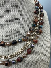 multi-strand faux pearl browns black, gold-toned beaded necklace Japan 16″ bl03