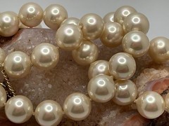 Majorica High End Sterling Silver Vermeil Faux Pearl 16” Necklace Red Box Estate