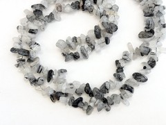 Rutilated Quartz Grey & White Chip Beaded Chip Vintage Necklace – 36″