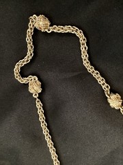 GUY LAROCHE Signed Gold Tone Braided Chain Station Chunky 36 in. Necklace—Rare