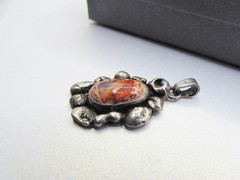 Vintage Mexican Sterling Silver Cantera Fire Opal Pendant- Orange Rainbow Stipe