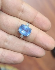 Vintage 14K White Gold Engagement Ring 8.94ct.Natural Blue Cushion Sapphire GIA