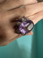 Estate 18k White Gold Vintage Purple Sapphire Diamond Trembler Ring