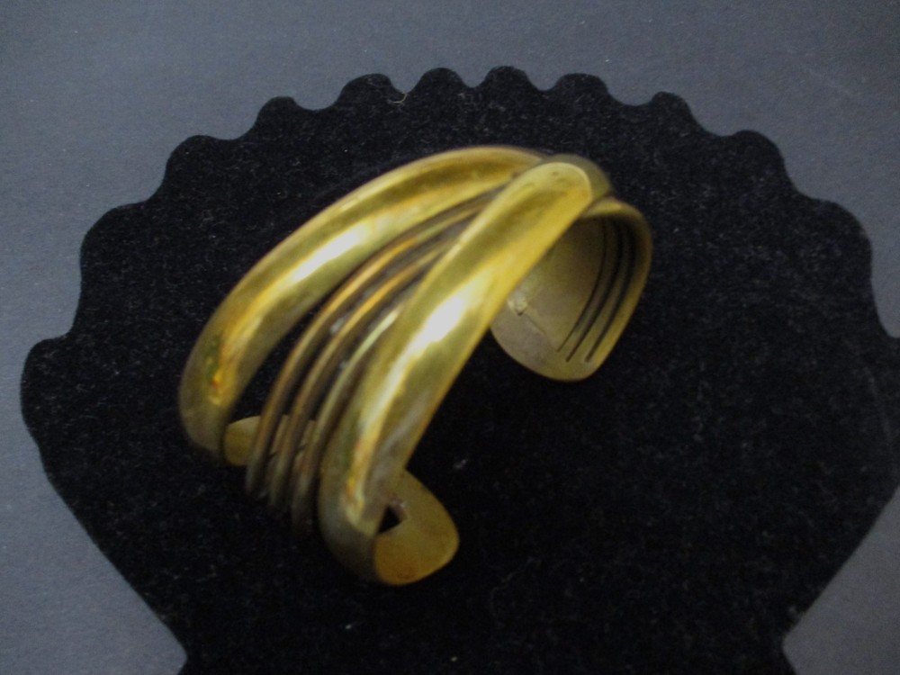 Vintage Mid Century Artisan Copper Brass Cuff Bracelet Signed Clarke V Carmen