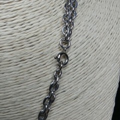 Vintage Double Chain Station Necklace Whit Tassel Faux Pearls Silvet Tone. 9803