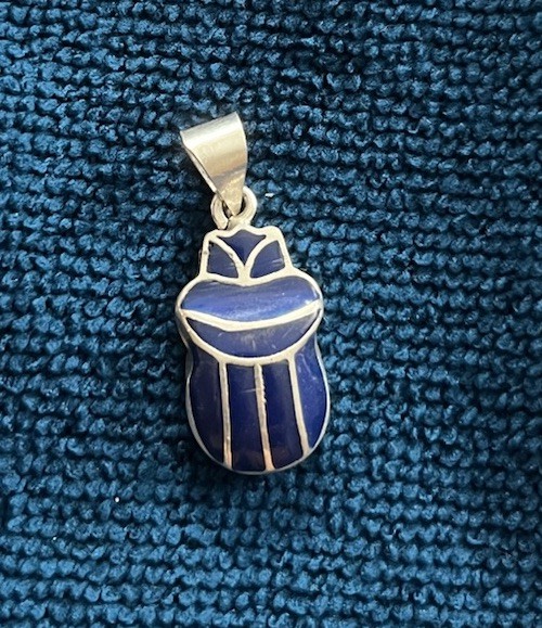 Solid Sterling Silver Egyptian Scarab Silver Pendant Unique Inlaid With Lapis
