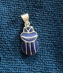 Solid Sterling Silver Egyptian Scarab Silver Pendant Unique Inlaid With Lapis