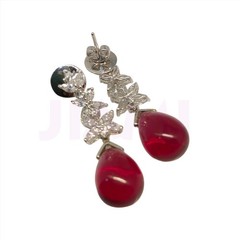 Ruby Teardrop Simulated Diamond Dangle Drop Floral Earrings Art Deco 925 Silver