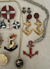 Lot of VTG Nautical Anchor Jewelry Necklace Earrings Brooch Summer