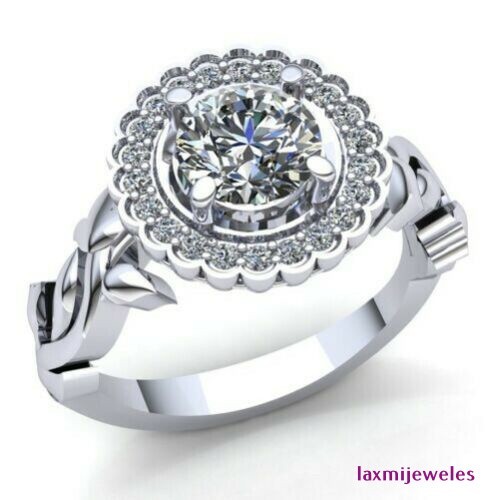 1.50 Ct Floral Halo Lab-Created Diamond Vintage Ring 14K White Gold Over Silver