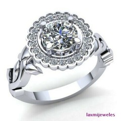 1.50 Ct Floral Halo Lab-Created Diamond Vintage Ring 14K White Gold Over Silver