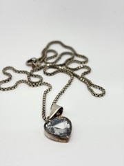 Vintage Faceted Clear Quartz Heart Set in Sterling Bezel on a 20″ Chain 9.5 Gr