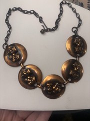 50’s MCM Copper Necklace Choker Comedy Tragedy Mask Mid Cent UNIQUE RARE!! 17.4”