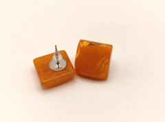 Bakelite vintage 1940s unused square opaque butterscotch stud earrings
