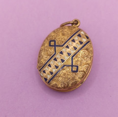Antique Mourning Hair Locket Pendant Blue Enamel Victorian Vintage NO TARIFF