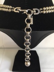 Monet Silver Plated Metal Pearl Necklace Double Strand Chain Strung J Hook Clasp